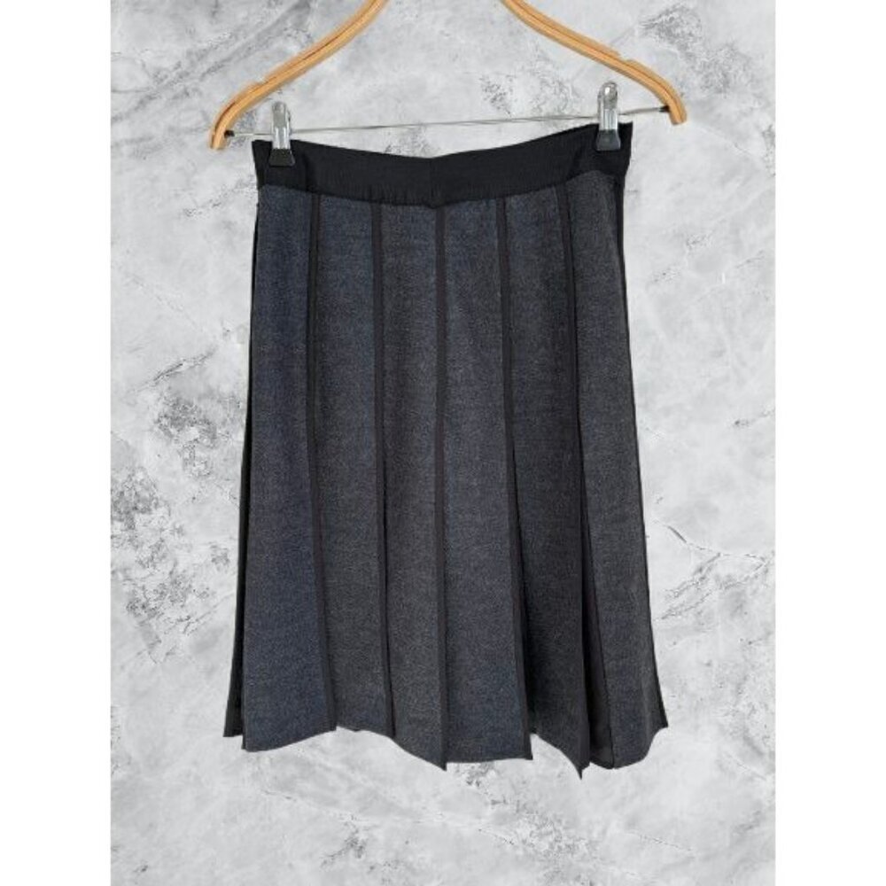 Anne Klein Womens Pleated A-Line Midi Skirt Black & Gray Wool-Blend Size Small